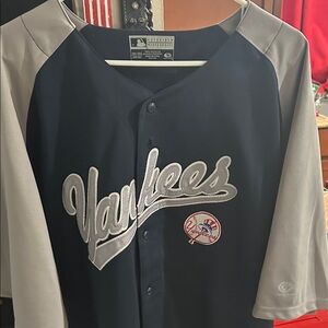 Majestic Navy and Gray Yankees Button-Front Jersey